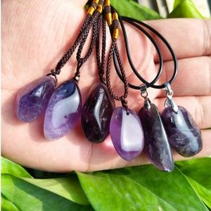 Reiki healing amethyst crystal stone necklace